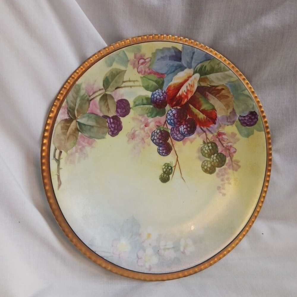 Limoges Lagarde Hand Painted Blackberries Porcelain Plate 9 Inch - Picture 5 of 8